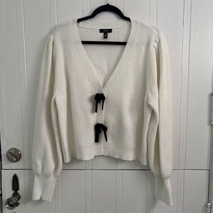 Aqua Cream Cardigan with Black Bow Details